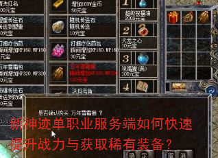 新神迹单职业服务端如何快速提升战力与获取稀有装备? 新神迹单职业服务端如何快速提升战力与获取稀有装备?